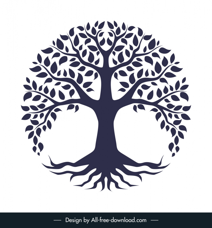 ícone da árvore da vida esboço de silhueta simétrica plana
