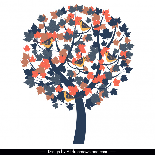 pohon lukisan desain warna-warni klasik