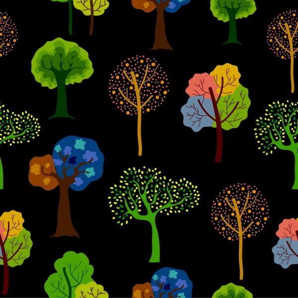 樹木背景各種彩色圖案深色設計