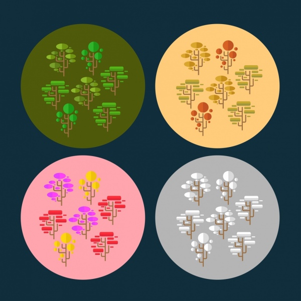 alberi icone raccolta geometriche cerchio stile