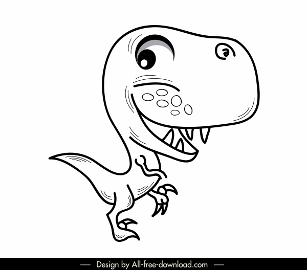 trex ícone dinossauro engraçado esboço preto branco desenhado à mão