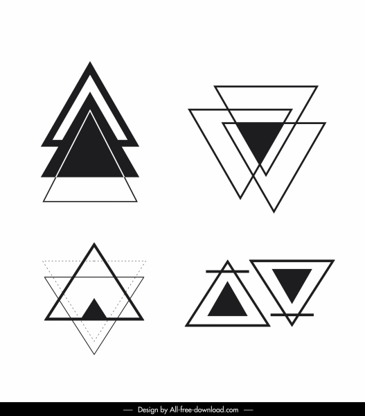 segitiga tato template sketsa putih datar hitam