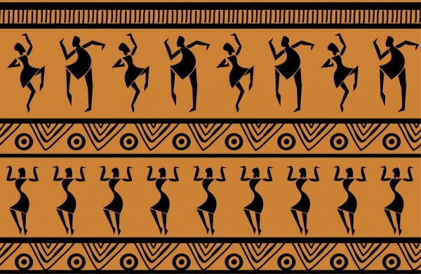 ikon penari latar belakang dekoratif suku mengulangi desain