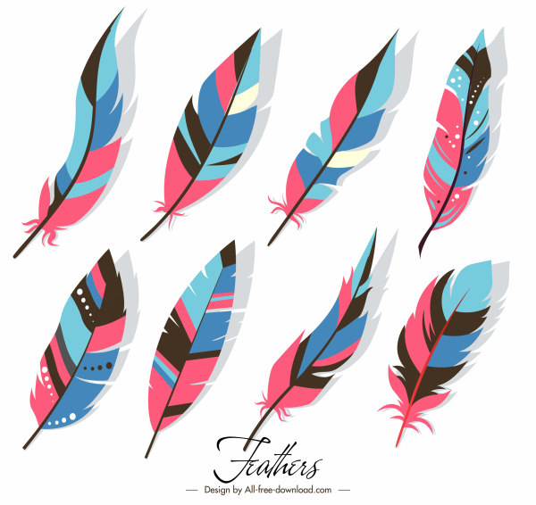 племенных перья иконы разноцветные оформлены в классическом стиле