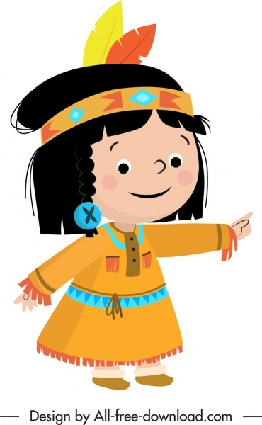 部族の女の子のアイコンかわいい漫画のキャラクタースケッチ