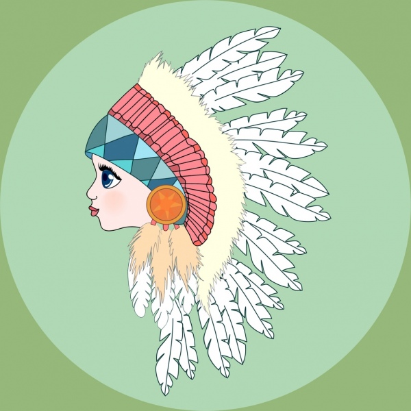 esboço de handdrawn garota tribal retrato colorido dos desenhos animados