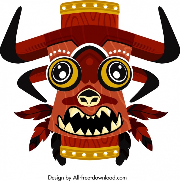 Племенная маска значок цветной классический дизайн ужасов персонажа
(Plemennaya maska znachok tsvetnoy klassicheskiy dizayn uzhasov personazha)