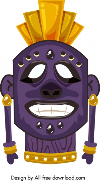 icône tribale de masque drôle de conception de visage décor coloré
