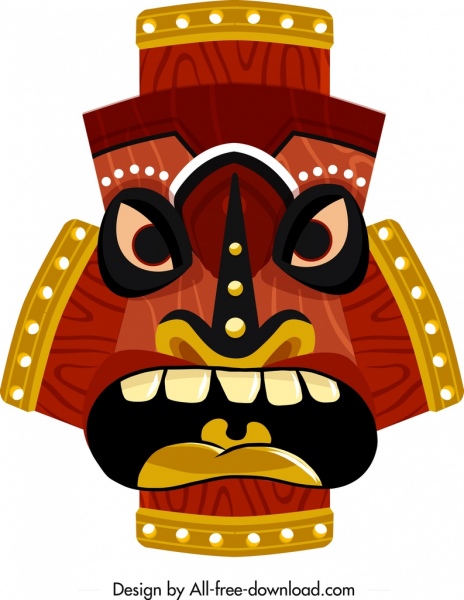 部落面具图标恐怖脸装饰多彩的古典