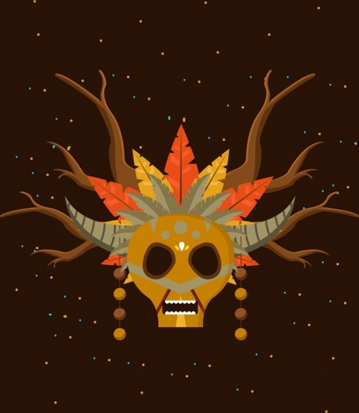 icône de style crâne cornes effrayant masque tribal icônes