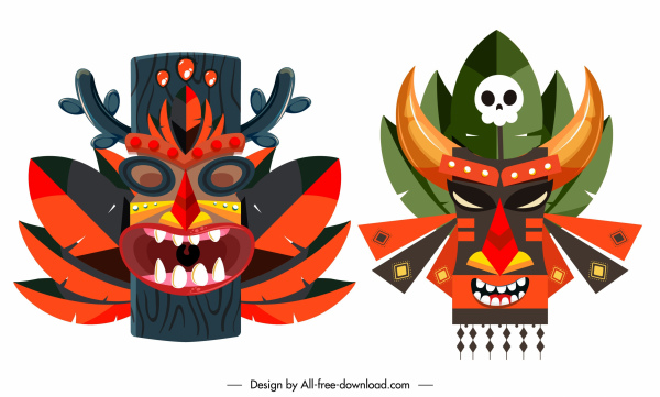 部族のマスクアイコンカラフルな古典的な対称的な装飾