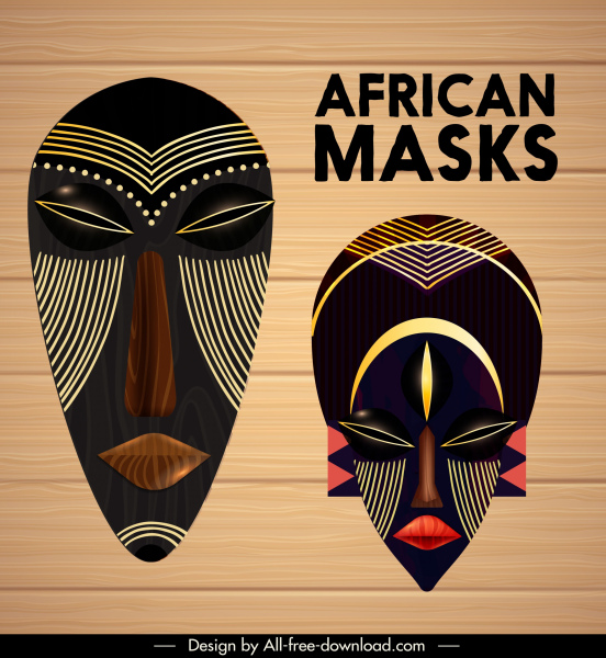 iconos de máscara tribal escolorida decoración oscura diseño simétrico