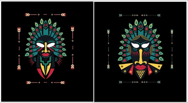 plantillas de máscara tribal coloridas diseño efecto miedo