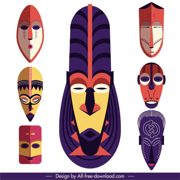 modelli di maschere tribali colorato retro simmetrico design