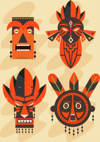 Tribal máscaras ícones coleção horror design
