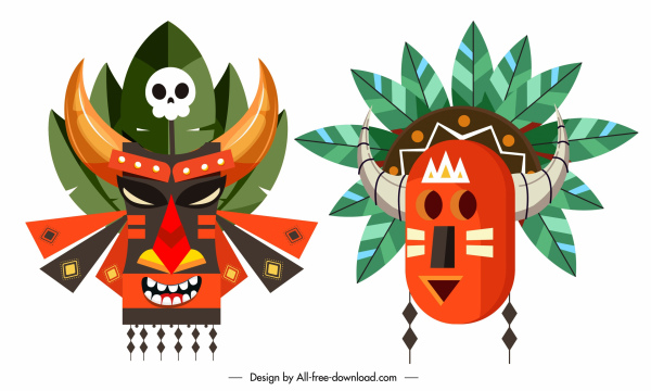 mặt nạ bộ lạc biểu tượng thiết kế cổ điển đầy màu sắc