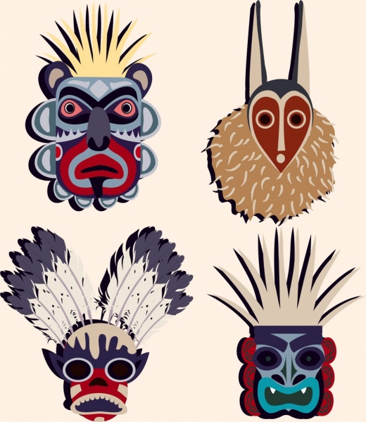plemiennych masek ikon straszny barwnych typów izolacji