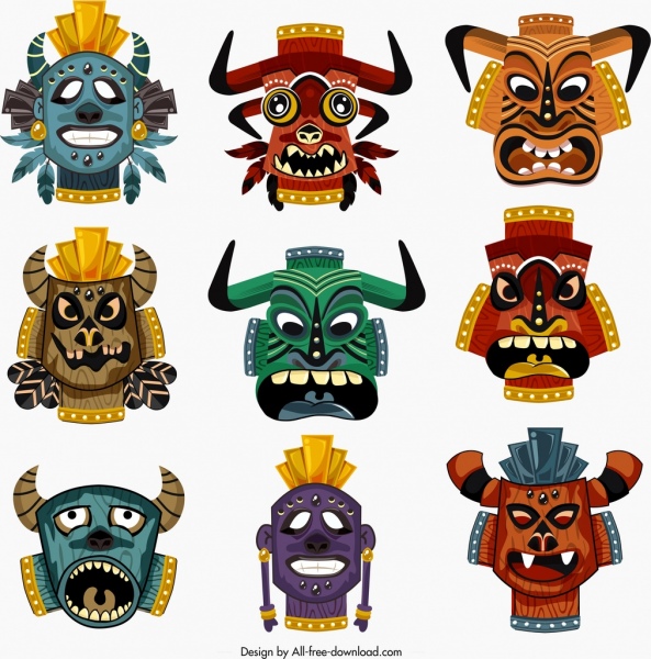 племенных маски шаблоны коллекция красочных ужас дизайн