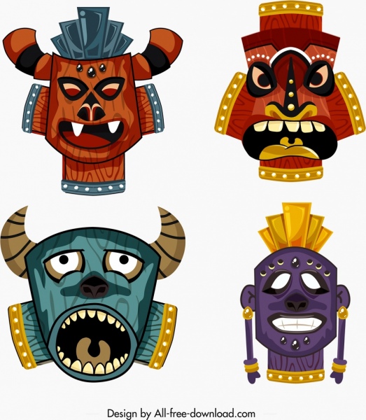 ornamento de horror máscaras tribales plantillas diseño colorido