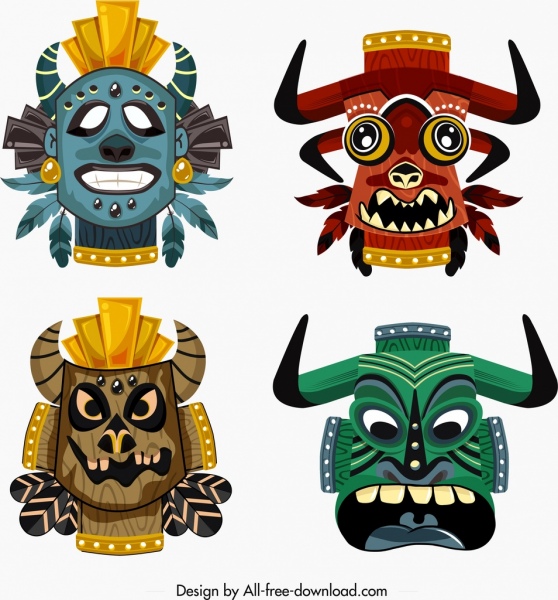 suku masker template warna-warni horor wajah dekorasi