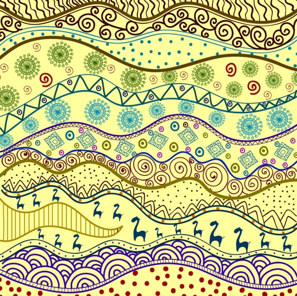 Desain kurva warna-warni cerah suku pola latar belakang