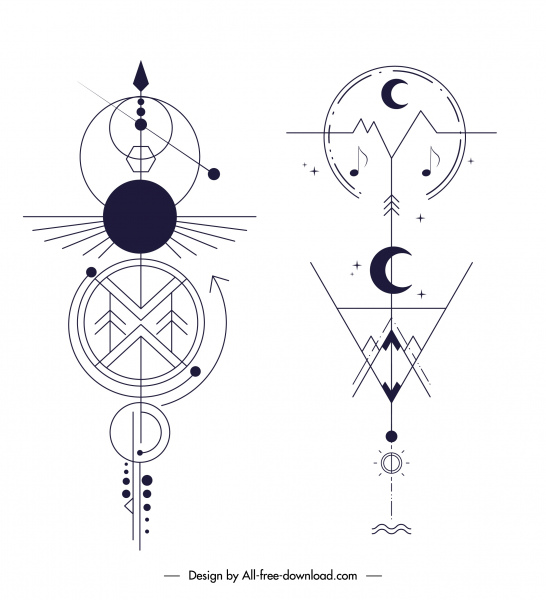 部族のタトゥーテンプレートフラット古典的な幾何学的形状