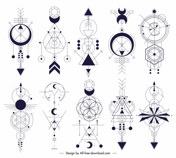 Stammes-Tattoo-Vorlagen klassische flache symmetrische geometrische Formen