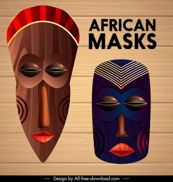部落面具图标五颜六色的复古装饰可怕的面孔
