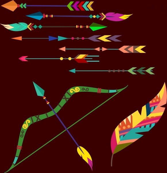 Tribu símbolo elementos de diseño colorido flechas y hoja