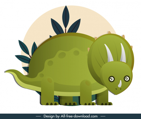 triceraptor dinosaurus ikon lucu kartun sketsa desain hijau