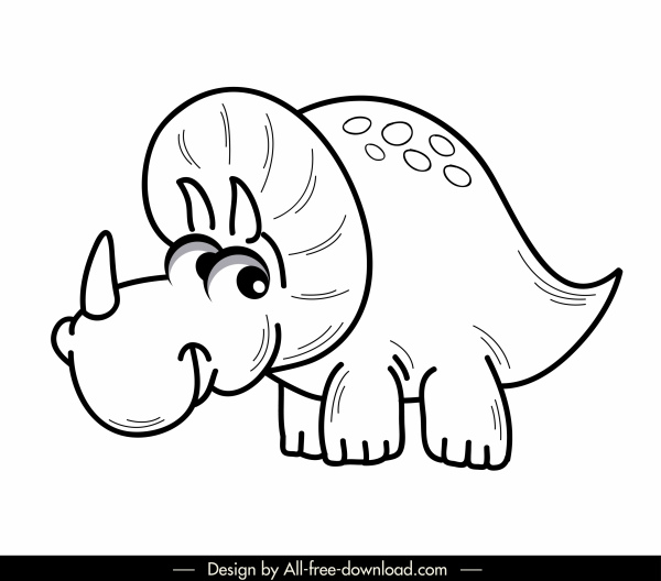 ไอคอนไดโนเสาร์ triceratop น่ารักวาดการ์ตูนวาดมือ