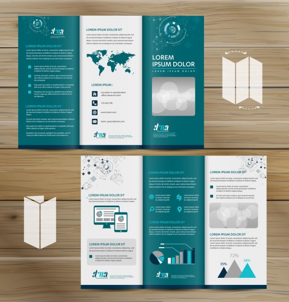 renderização realista de com três dobras brochura maquete de com três dobras brochura fundo 3d ilustração abstrata negócios tri dobra folheto panfleto