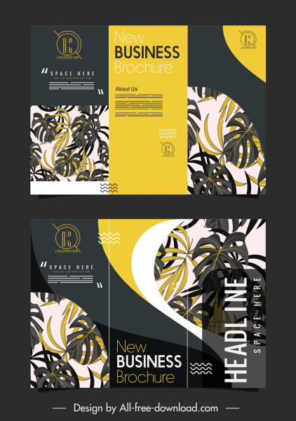 трипл-симы брошюры шаблоны элегантный темный дизайн листья декора