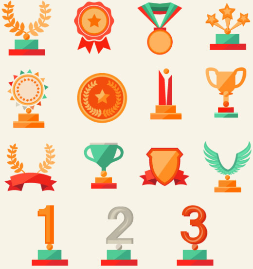 Trophy And Medals Flat Style Vector