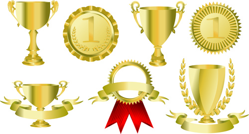 Trophy Cup And Medals Vector Set 4