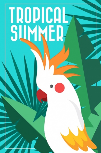 Тропический фон листья попугай иконы красочный дизайн