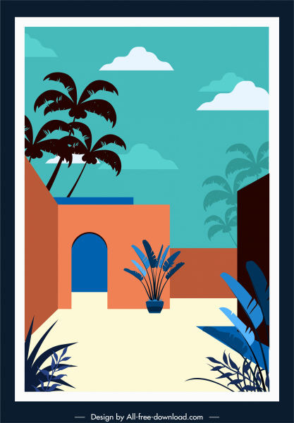 plantilla de fachada tropical coloreado boceto clásico