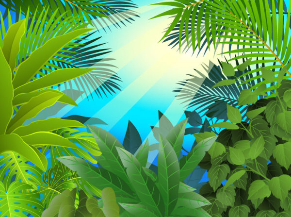 tropischen grünen Blatt Elemente Vektor-Hintergrund