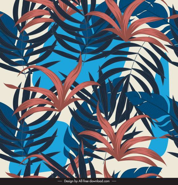 hojas tropicales de fondo de color clásico dibujado a mano