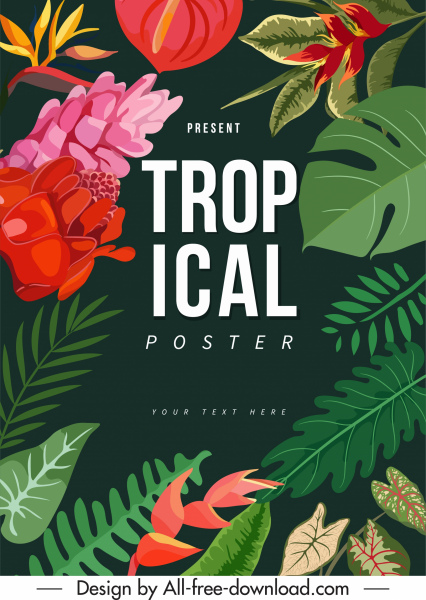 tropis poster alam berwarna-warni klasik Daun bunga dekorasi
