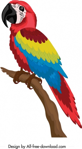 Тропический попугай значок Красочный мультфильм эскиз