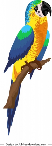 Ícone de papagaio tropical esboço colorido empoleirado