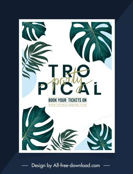 póster de fiesta tropical elegante decoración clásica de hojas