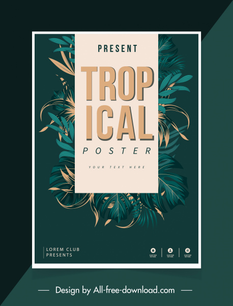 tropikal poster şablonu zarif koyu klasik yaprak dekor