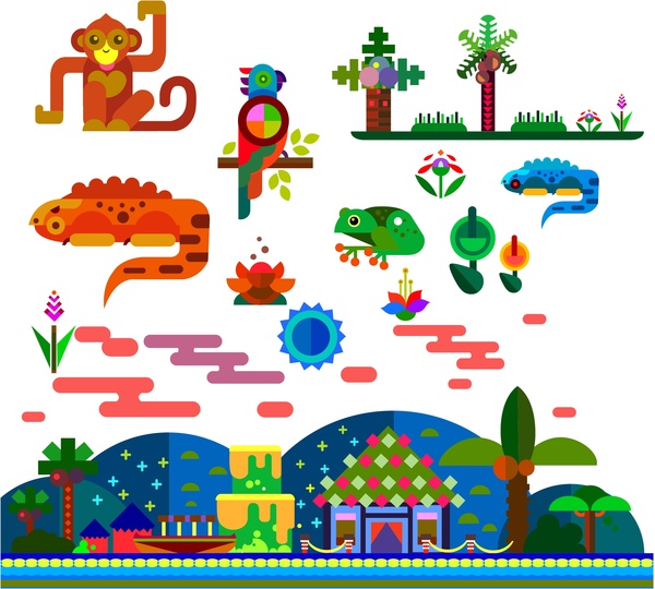 tropikal simgeleri simgeleri ile geometrik tarzı tasarım