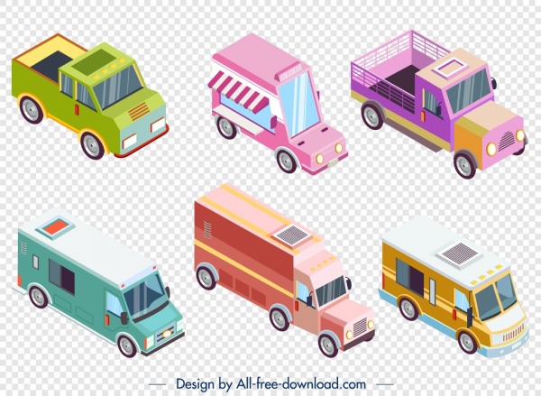 coleção de ícones de caminhão colorido moderno design 3d