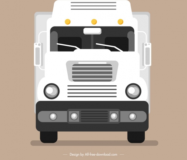 트럭 트럭 아이콘 정면 스케치 흰색 장식