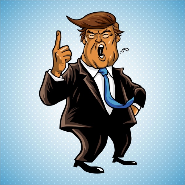retrato do Presidente Trump design colorido estilo satírico
