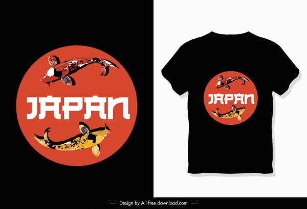 티셔츠 장식 템플릿 일본 테마 잉어 물고기 스케치