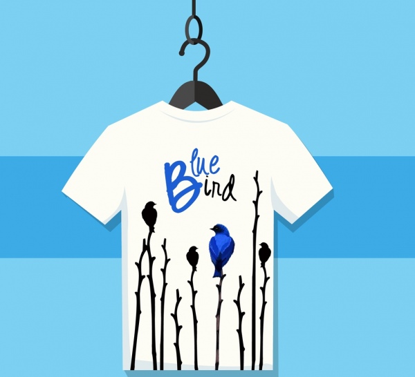 camiseta plantilla pájaros rama iconos decoración